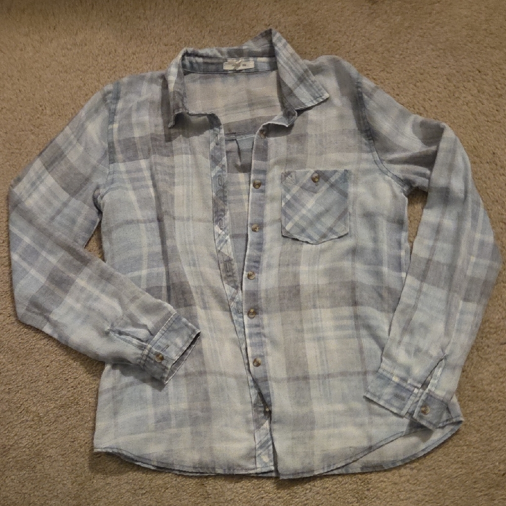 Women's Blue Gray Lightweight Plaid Shirt